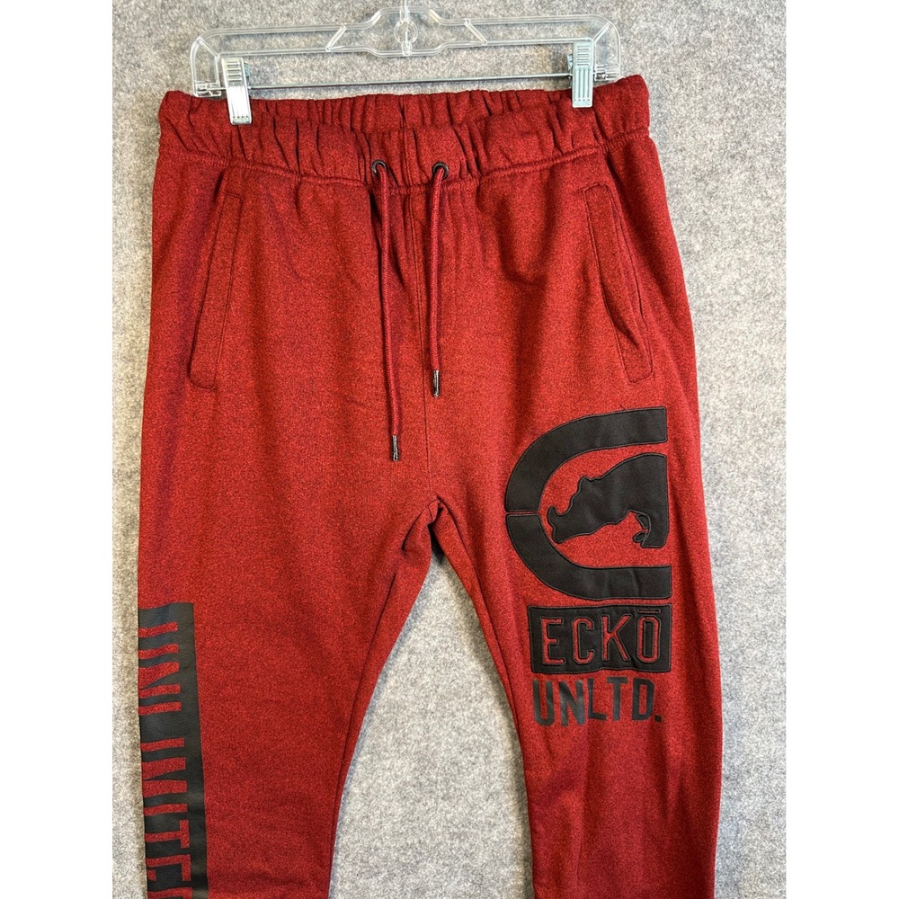 Ecko Unltd Mens Red Heathered Fleece Joggers Graphic Sweatpants Size‎ Medium